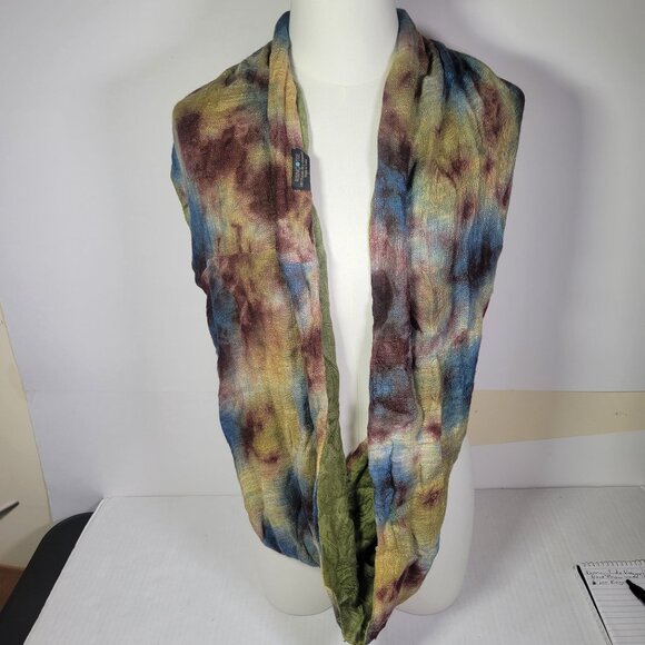 Rising Tide Hand-Dyed Green & Multicolor Rayon Infinity Scarf - Picture 7 of 7